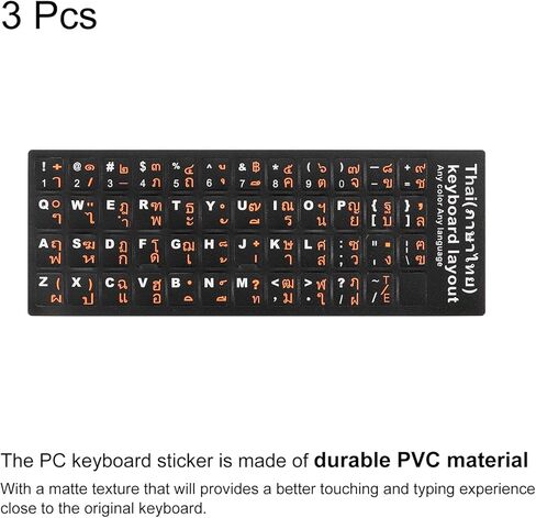 3Pcs Thai Keyboard Stickers PC Keyboard Stickers Black Background with Orange White Lettering for Computer Laptop Notebook Desktop in Saudi Arabia