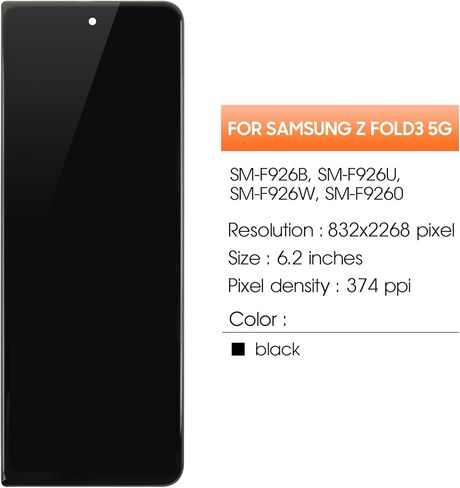 TFT لشاشة Samsung Galaxy Z Fold3 البديلة لشاشة Samsung Z Fold 3 LCD SM-F926B F926U F926W LCD محول رقمي شاشة تعمل باللمس مجموعة إصلاح أمامية صغيرة خارجية (ليست بصمة الإصبع) in Kuwait