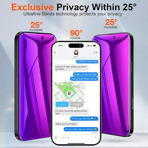 واقي شاشة للخصوصية Fotbor لهاتف iPhone 16 Pro Max، عبوتان من اللون الأرجواني المتدرج المضاد للتجسس والضوء الأزرق 7H طبقة خاصة [صينية المحاذاة التلقائية]، حافظة مضادة للتقشير ومضادة للكسر in Kuwait