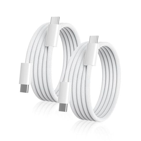 كابل USB C إلى USB C بطول 3أقدام، قطعتان، سلك شاحن iPhone 17 16 15 مجدول من النايلون بقدرة 66 وات، شاحن سريع من النوع C، كابل USBC إلى USBC لهاتف iPhone 15 16 Pro Plus Pro Max/iPad Pro/Air in Kuwait