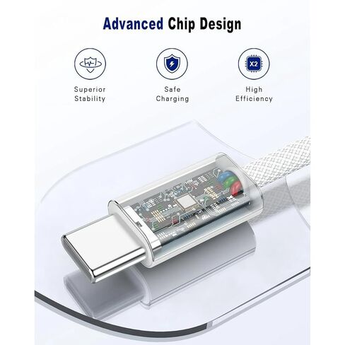 كابل USB C إلى USB C بطول 3أقدام، قطعتان، سلك شاحن iPhone 17 16 15 مجدول من النايلون بقدرة 66 وات، شاحن سريع من النوع C، كابل USBC إلى USBC لهاتف iPhone 15 16 Pro Plus Pro Max/iPad Pro/Air in Kuwait