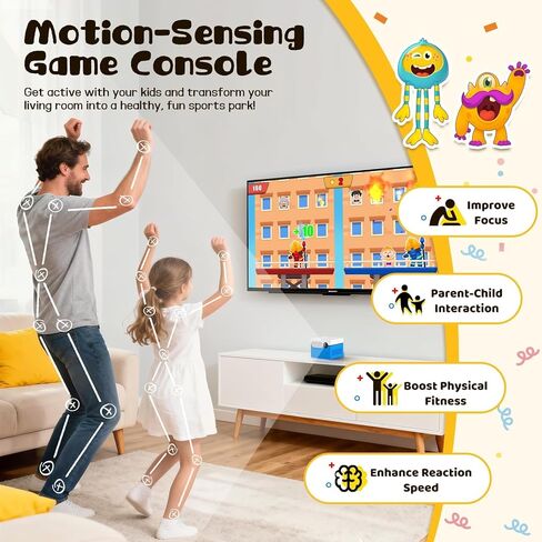 وحدة تحكم ألعاب Motion TV، بدون اشتراك، نظام اللعب النشط للأطفال والعائلات، 39 لعبة فيديو للتوصيل والتشغيل للعب الجسدي الداخلي، متعة عائلية تفاعلية، ليالي الألعاب، الحفلات ومواعيد اللعب in Kuwait