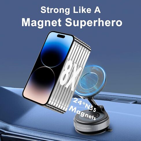 حامل هاتف سيارة مغناطيسي مفرغ، حامل سيارة Magsafe قابل للتعديل 360 درجة مع كوب شفط قوي لهواتف iPhone Android وجميع الهواتف الذكية، حامل هاتف مغناطيسي قابل للطي للسيارة/صالة الألعاب الرياضية/المرآة/سطح أملس in Kuwait