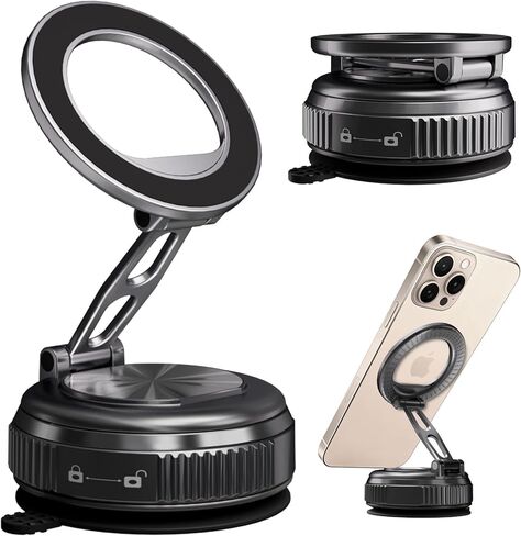 JKSML Magnetic Car Phone Holder [98LBS Strongest Suction & 2800gf Magnetic] 360° Adjustable Foldable Car Mount for Magsafe, Versatile for Car/Gym/Mirror Mount/Daily Stand, for iPhone & Android, Black in Saudi Arabia