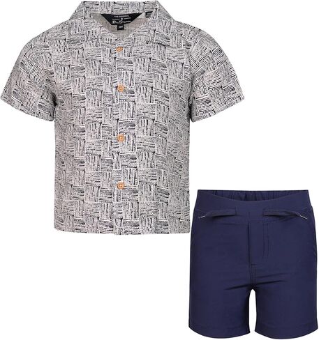 طقم شورت للأولاد من Ben Sherman Clothing مكون من قطعتين من الكتان مع قميص وسروال قصير بأزرار سفلية - للأطفال والرضع والأولاد الكبار (12M-14) in Kuwait