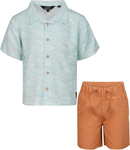 طقم شورت للأولاد من Ben Sherman Clothing مكون من قطعتين من الكتان مع قميص وسروال قصير بأزرار سفلية - للأطفال والرضع والأولاد الكبار (12M-14) in Kuwait