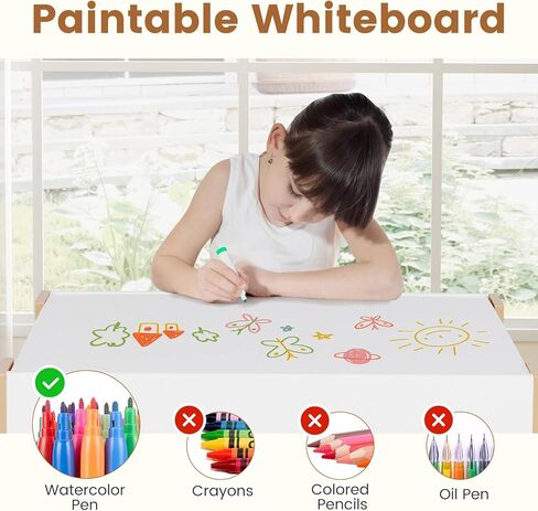 INFANS Kids Table and Chair Set, 4 in 1 Building Block Wooden Activity Desk with Reversible Tabletop Storage Drawers Bookshelves for Toddlers Art Craft Learning Reading Drawing Playroom (Natural) in Saudi Arabia