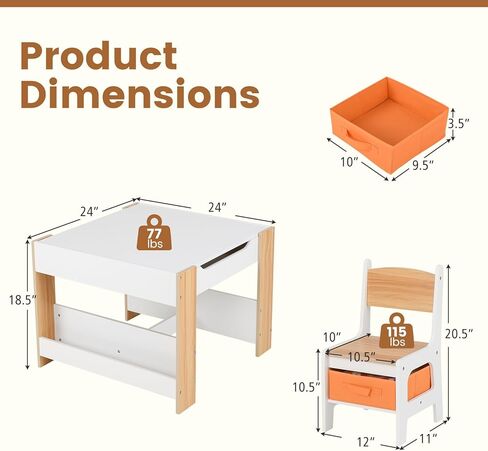 INFANS Kids Table and Chair Set, 4 in 1 Building Block Wooden Activity Desk with Reversible Tabletop Storage Drawers Bookshelves for Toddlers Art Craft Learning Reading Drawing Playroom (Natural) in Saudi Arabia