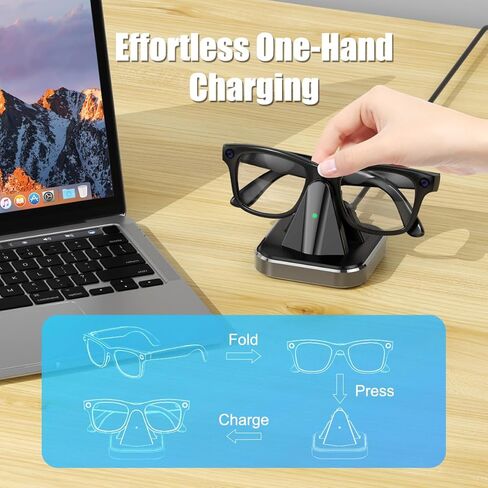قاعدة شحن لنظارات Ray-Ban Meta الذكية، حامل شاحن محمول متوافق مع Wayfarer، Headliner، Skyler، HSTN، محطة شحن للسفر مع مؤشر LED، سبيكة مع قاعدة مرجحة غير قابلة للانزلاق in Kuwait