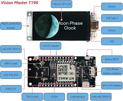 Meshtastic Vision Master T190 ESP32 SX1262 LoRa Chip Devboard kit 902-928MHz مع شاشة TFT-LCD مقاس 1.9 بوصة تدعم Wi-Fi BLE لـ LoRaWAN المتوافقة مع Arduino in Kuwait