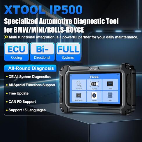 XTOOL IP500 OBD2 Scanner Fit for BMW Full System, ECU Coding Bidirectional Scan Tool with All Reset Services, Battery Registration Tool for BMW/Mini/RR w/CAN FD/Lifetime Free Update in Saudi Arabia