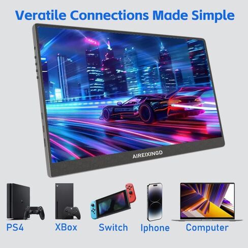 شاشة محمولة 15.6 بوصة 1080 بيكسل FHD IPS، 60 هرتز فائقة النحافة USB/Type-C/Mini HDMI شاشة سفر مع مسند، موسع شاشة لأجهزة الكمبيوتر المحمول، Mac، الهاتف، PS، Xbox، Switch Gaming in Saudi Arabia