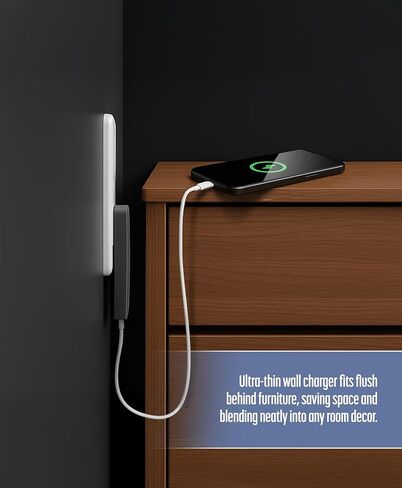 شاحن حائط مسطح USB-C من جالفانوكس، قابس جداري للشحن السريع فائق النحافة (20 وات) لهواتف iPhone وSamsung - منفذ مزدوج (USB-A وUSB نوع C) أسود in Kuwait