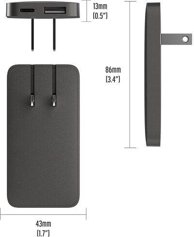 شاحن حائط مسطح USB-C من جالفانوكس، قابس جداري للشحن السريع فائق النحافة (20 وات) لهواتف iPhone وSamsung - منفذ مزدوج (USB-A وUSB نوع C) أسود in Kuwait