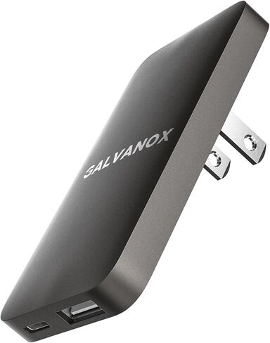 شاحن حائط مسطح USB-C من جالفانوكس، قابس جداري للشحن السريع فائق النحافة (20 وات) لهواتف iPhone وSamsung - منفذ مزدوج (USB-A وUSB نوع C) أسود in Kuwait