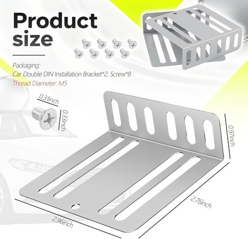 2PCS Car Double DIN Installation Kit with 8PCS Screws,Sturdy Car Double DIN Install Kit with Multiple Long & Short Holes,Practical Cars Doubles DINs Kits Mounting Brackets in Saudi Arabia