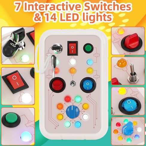 DINOTIME Busy Board، لعبة مونتيسوري التعليمية لعمر 1 2 3 سنوات مع ضوء LED، ألعاب السفر للأطفال الصغار بعمر 1+ سنة in Kuwait