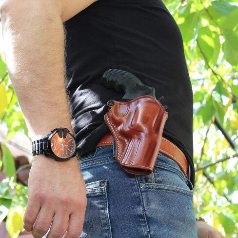 Masc Premium Leather OWB Paddle Holster مفتوح من الأعلى يناسب Taurus Defender 856 .38 Special 6-Shot 3 "برميل، رسم باليد اليمنى، بني #1603# in Saudi Arabia