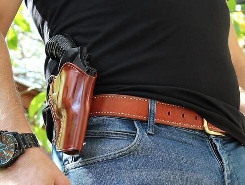 Masc Premium Leather OWB Paddle Holster مفتوح من الأعلى يناسب Taurus Defender 856 .38 Special 6-Shot 3 "برميل، رسم باليد اليمنى، بني #1603# in Saudi Arabia