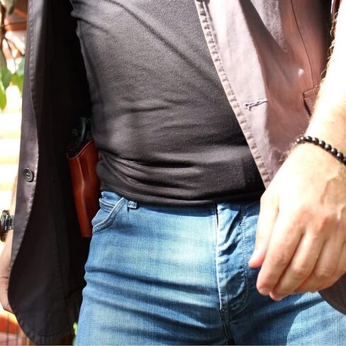 Masc Premium Leather OWB Paddle Holster مفتوح من الأعلى يناسب Taurus Defender 856 .38 Special 6-Shot 3 "برميل، رسم باليد اليمنى، بني #1603# in Saudi Arabia