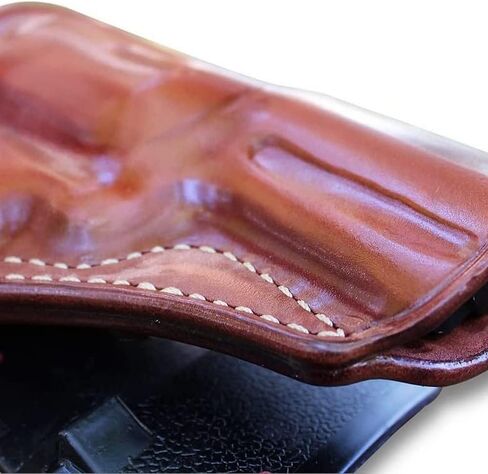 Masc Premium Leather OWB Paddle Holster مفتوح من الأعلى يناسب Taurus Defender 856 .38 Special 6-Shot 3 "برميل، رسم باليد اليمنى، بني #1603# in Saudi Arabia