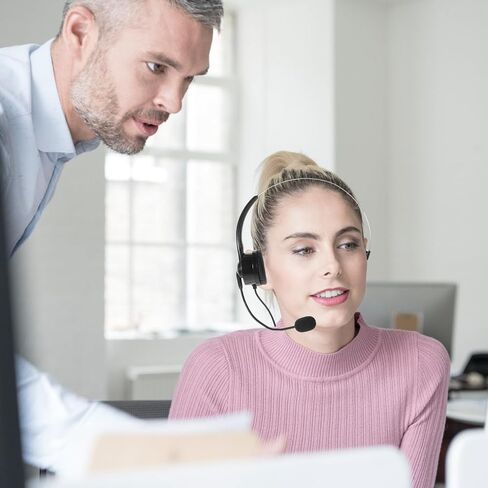 Headset with Microphone Single Ear Telephone Headset for Call Center Computer Use Black Wired Head-Mounted Earphone for Customer Service and Online Work in Saudi Arabia