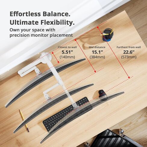 ذراع شاشة حامل SIIG فردي 40 بوصة فائق العرض 3 شرائح، مع منافذ USB-C/USB-A - أبيض - يناسب الشاشات مقاس 17-40 بوصة - ما يصل إلى 24.2 رطل، لوحة VESA 75/100/200 (CE-MT5D11-S1) in Kuwait