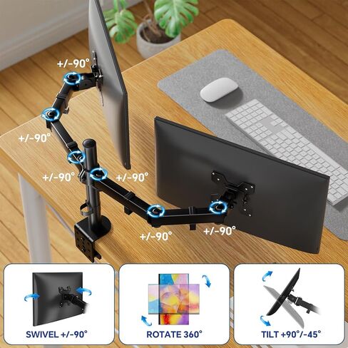 Simple Trending Dual Monitor Stand, Monitor Arm, Heavy Duty Adjustable Monitor Desk Mount for 2 Screens up to 27 Inches, (Black) in Saudi Arabia