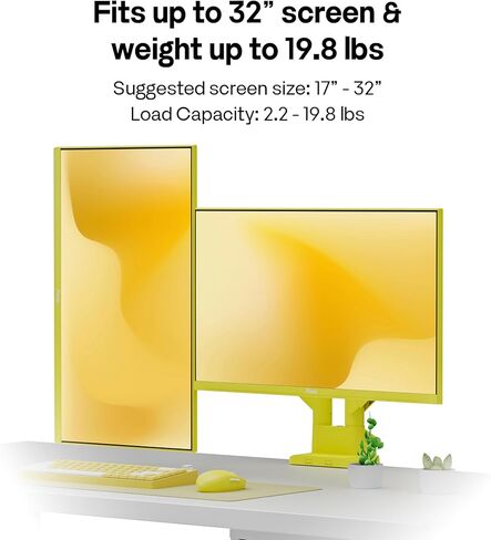 Pixio PS1D Wave Yellow Dual Monitor Arm Stand Desk Mount - Fits up to 32 inches Monitors and up to 19.8lbs. VESA Compatibility and Integrated Cable Management in Saudi Arabia