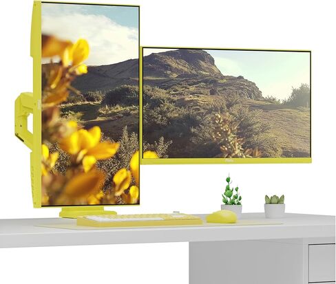 Pixio PS1D Wave Yellow Dual Monitor Arm Stand Desk Mount - Fits up to 32 inches Monitors and up to 19.8lbs. VESA Compatibility and Integrated Cable Management in Saudi Arabia