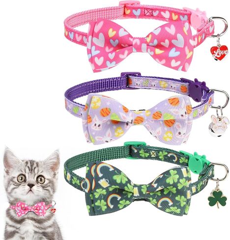 KOOLTAIL Cat Christmas Collar Breakaway with Bowtie and Bells, 3 Pack Cute Kitten Collars, Adjustable Safety Buckle Snowman Santa Claus Charm Pendant Pet Collars for Kitty Boys Girls Cats Holiday in Saudi Arabia