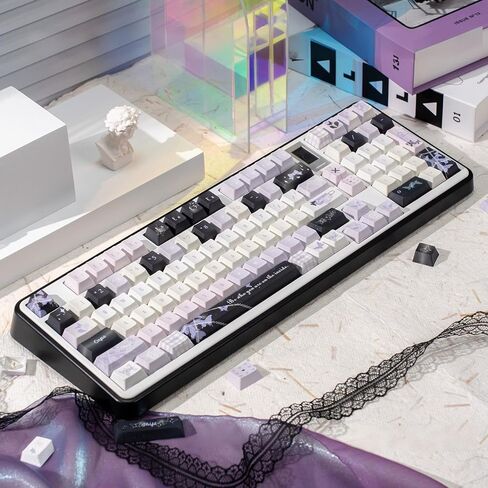 أغطية مفاتيح PBT على شكل فراشة أرجوانية، أغطية مفاتيح سوداء، أغطية مفاتيح صبغية بالتسامي بلون الكرز، أغطية مفاتيح لطيفة مكونة من 130 مفتاحًا لـ 60 65 75 100 بالمائة للوحة مفاتيح MX Switches in Kuwait