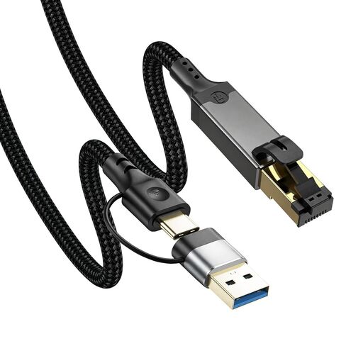 كابل Herfair Ethernet USB A/C إلى 1000Mbps Gigabit RJ45 محول شبكة سلك لأجهزة الكمبيوتر المحمول، وأجهزة الكمبيوتر المكتبية، والمحول، وiPad Pro - نايلون مضفر، التوصيل والتشغيل، 3.3FT in Kuwait