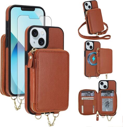 Phone Case for iPhone 16 Wallet Zipper Handbag Cover Screen Protector Crossbody Lanyard Strap 2-in-1 Magnetic Detachable Compatible with MagSafe RFID Blocking i Phone16 i16 16Case Women Dark Purple in Kuwait