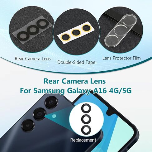 2 Pack Rear Camera Lens for Samsung Galaxy A16 5G Camera Glass Replacement for Samsung A16 SM-A166M/DS Back Camera Glass Lens Repair Tools （with Rear Camera Lens Film） in Saudi Arabia