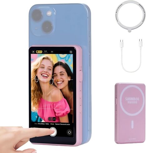 شاشة هاتف CP5 Ultra Pink 5 بوصات FHD تعمل باللمس لاسلكية لمدونة فيديو سيلفي | تحكم عكسي لهاتف iPhone17/16/15/14/13/Pro/Pro Max/Plus | مشبك مغناطيسي، مكبر صوت مدمج، متوافق مع Android in Kuwait