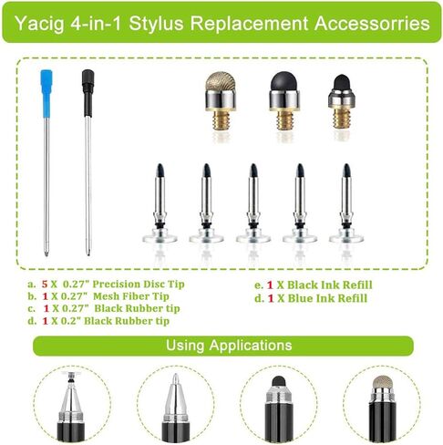 مجموعة ملحقات بديلة لقلم Yacig متعدد الأطراف - الإصدار الأساسي - بما في ذلك 5 × طرف قرص شفاف، 2X طرف مطاطي أسود، 1x طرف من الألياف الشبكية، 1x إعادة تعبئة الحبر الأسود، 1x إعادة تعبئة الحبر الأزرق in Kuwait