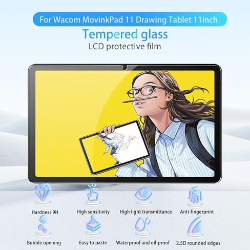 [3 Pack] Screen Protector for Wacom MovinkPad 11, HD Tempered Glass,9h Hardness,Scratch,Anti-Fingerprin,Tempered Glass Film Guard for Wacom MovinkPad 11 Drawing Tablet 11.45inch in Saudi Arabia