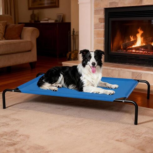 Elevated Dog Bed Waterproof Outdoor Pet Cot Cooling Dog Cot, Raised Bed for Large Dogs with Washable Breathable Mesh, No-Slip Feet, 50.8 x 31 x 8 inches, Blue in Saudi Arabia