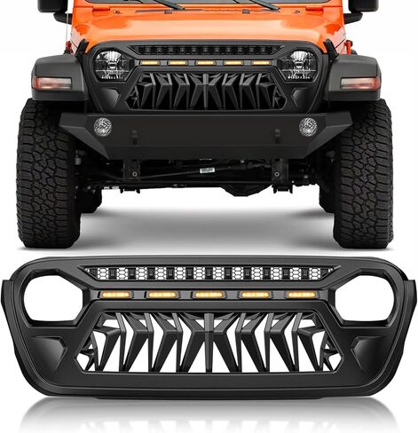 Nilight Front Pumper Grill Cover لعام 2018 2019 2020 2021 2022 2023 2024 2025 Wrangler JL و Gladiator JT مع LED Amber Lights Matte Black in Kuwait