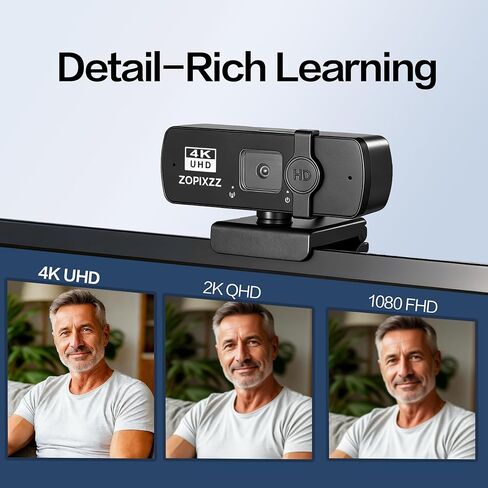 4K Webcam for PC Ultra HD Web Camera with Microphone, PDAF Autofocus,Privacy Cover,USB A & USB C Adapter, Plug & Play,Ideal for Business Meetings&Live Streaming in Saudi Arabia
