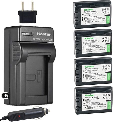 بطارية Kastar (4 عبوات) + شاحن بديل لسوني NP-FH50 NP-FH40 NP-FH30 DSLR-A230 DSLR-A330 DSLR-A290 DSLR-A380 DSLR-A390 HDR-TG1E HDR-TG3 HDR-TG5 HDR-TG7 DSC-HX1 DSC-HX200 DSC-HX100V in Kuwait