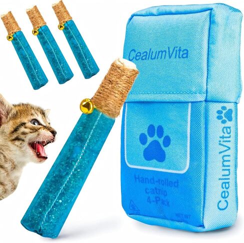 4 Pack Hand-Rolled Catnip Sticks with Chew Rope & Bell -Shaped Cat Toys for Indoor Cats and Kicker Toys, Teething Chew and Play Fun (Pink) in Saudi Arabia