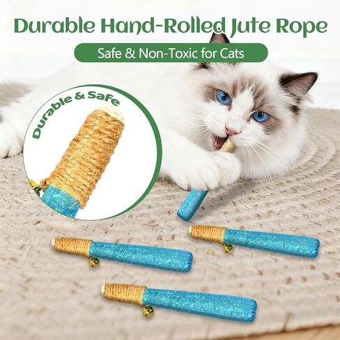 4 Pack Hand-Rolled Catnip Sticks with Chew Rope & Bell -Shaped Cat Toys for Indoor Cats and Kicker Toys, Teething Chew and Play Fun (Pink) in Saudi Arabia