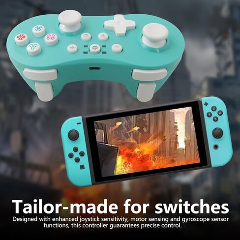 وحدة تحكم Icelily Green اللاسلكية الاحترافية لأجهزة Nintendo Switch/Switch Lite/Switch OLED وأجهزة الكمبيوتر التي تعمل بنظام Windows - نطاق 32 قدمًا، توربو تلقائي/يدوي، اهتزاز مزدوج ثلاثي المستويات، لوحة تحكم التوصيل والتشغيل in Saudi Arabia