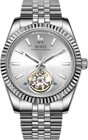 BUREI Men's Classic Luxury Watch Stainless Steel Waterproof Machine Watch Fashion Double Watches Date Sapphire Crystal in Kuwait