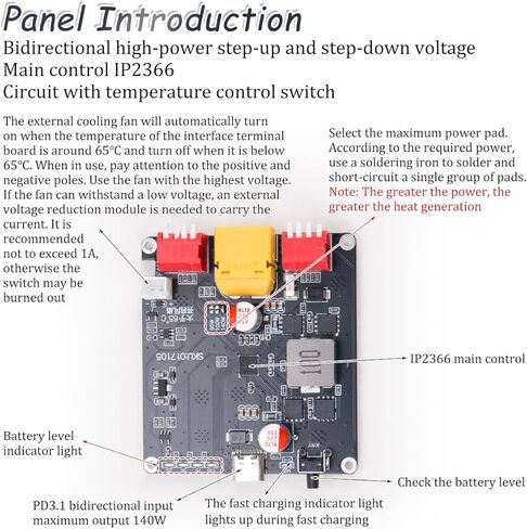 ZORZA 1Pcs 140W PD3.1 Ultra-Fast Bidirectional Charging Module IP2366 with Auto Temperature Control 2-6S Lithium Battery Charging Board for High-Efficiency Power Conversion and Stable Charge Output in Saudi Arabia