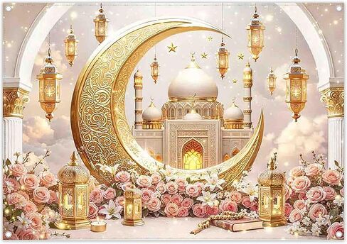 ZTHMOE النسيج 7x5ft رمضان مبارك التصوير خلفية عيد الذهب الهلال القمر نجمة مسجد قبة الإسلامية مسلم القلعة فانوس خلفية مهرجان ديكورات الحفلات صور الدعائم in Saudi Arabia