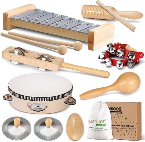 LOOIKOOS Toddler Musical Instruments International Natural Wooden Music Set for Toddlers and Kids-Eco Friendly Preschool Educational Musical Toys with Storage Bag in Saudi Arabia