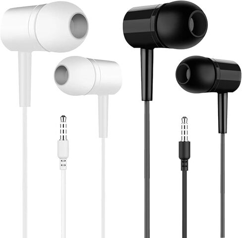 2 Pack Wired Earbuds with Microphone, HiFi Stereo, Deep Bass Headphones, Noise Cancelling & Volume Control, Compatible with All 3.5mm Jack Devices (Black+White) in Kuwait